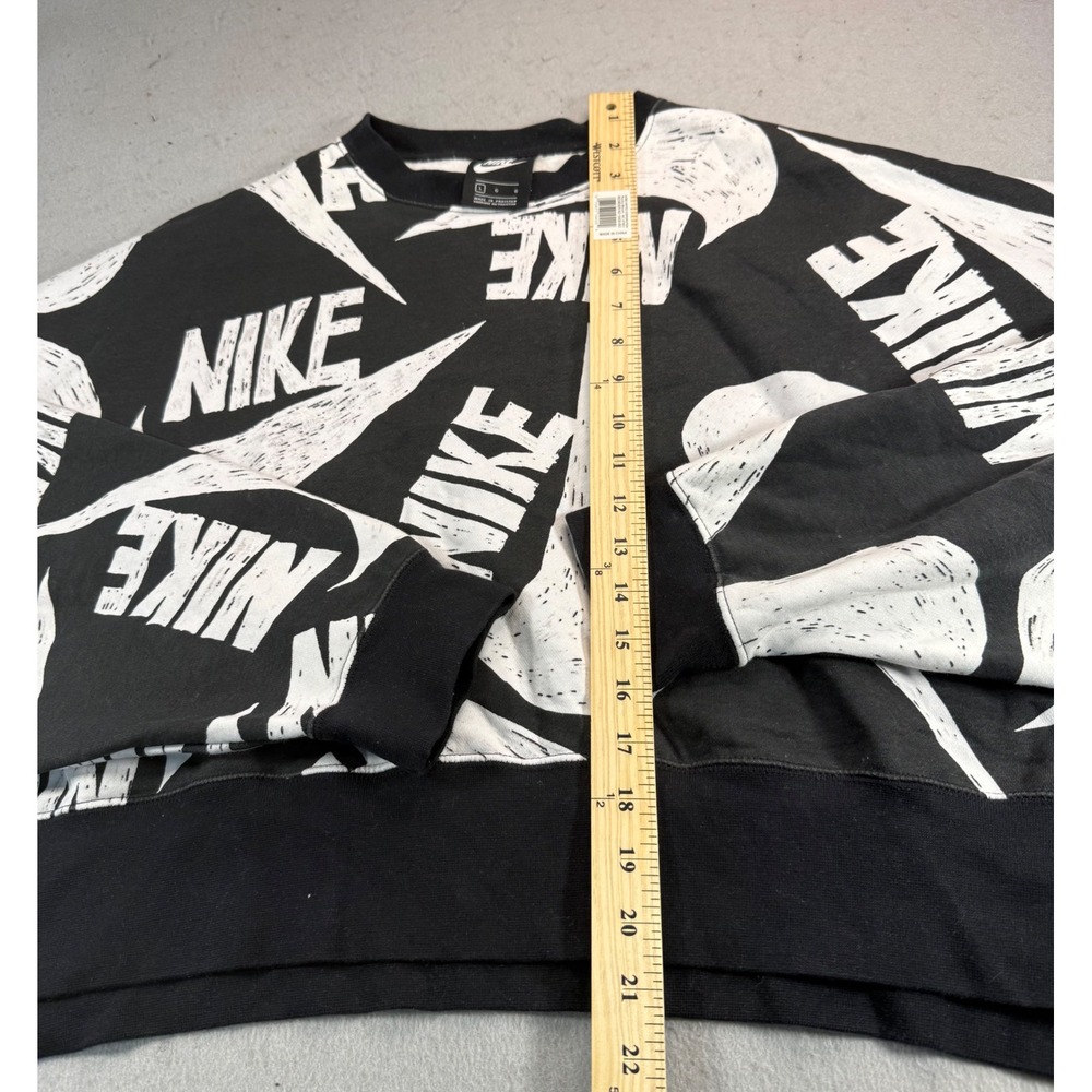 Nike Sportswear Womens Black All Over Print Swoosh Logo Cropped Sweatshirt L - Picture 4 of 8